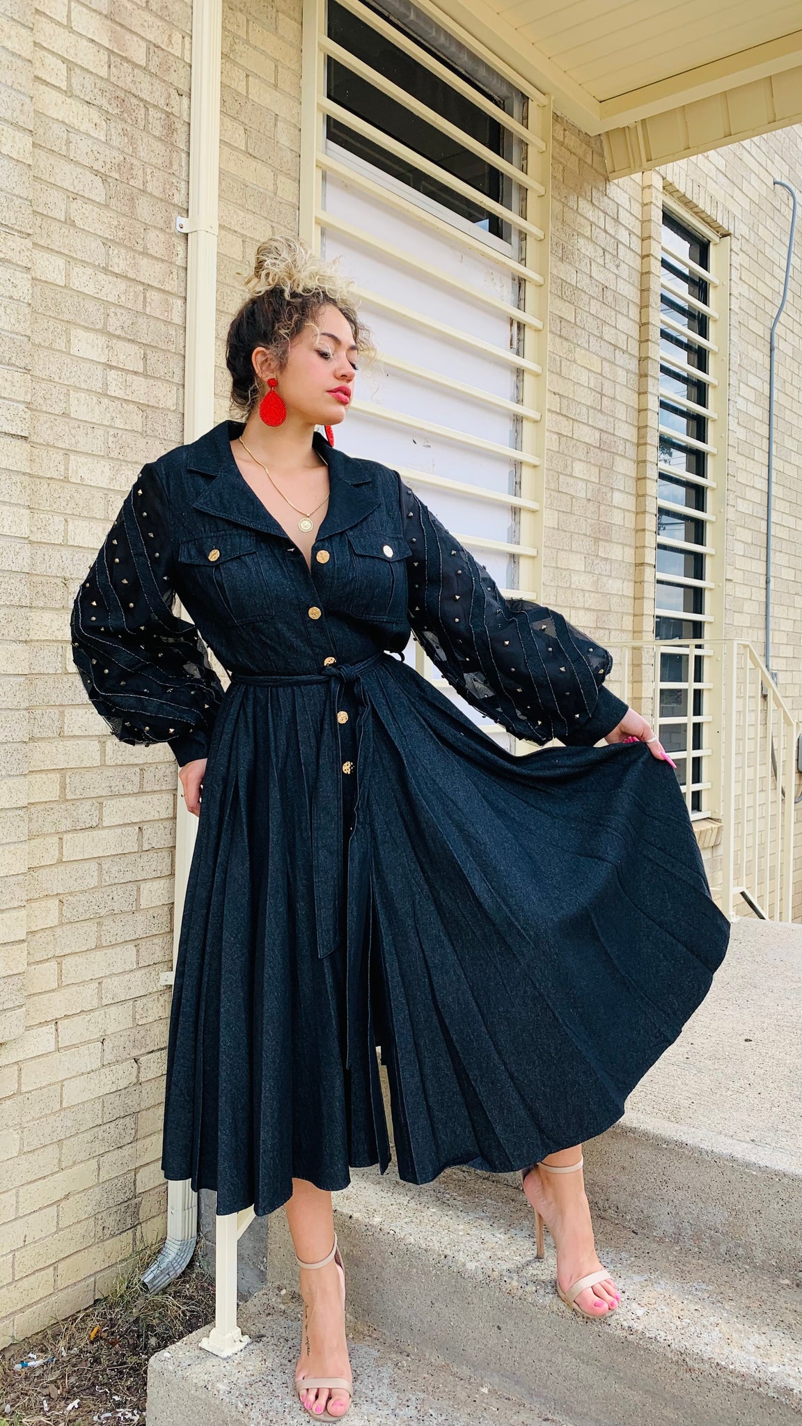 Pleated Denim Dress keithharleycollection Pleated Denim Dress keithharleycollection
