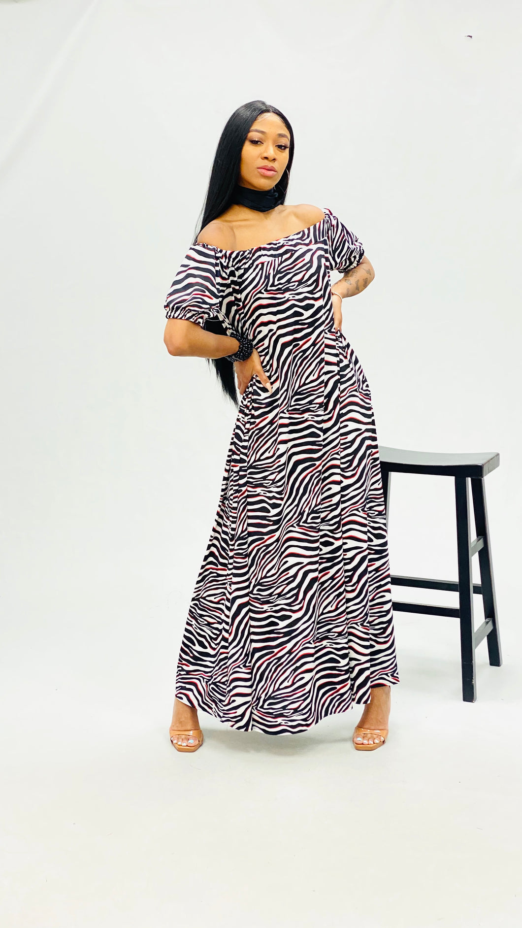 Zebra Off The Shoulder Maxi